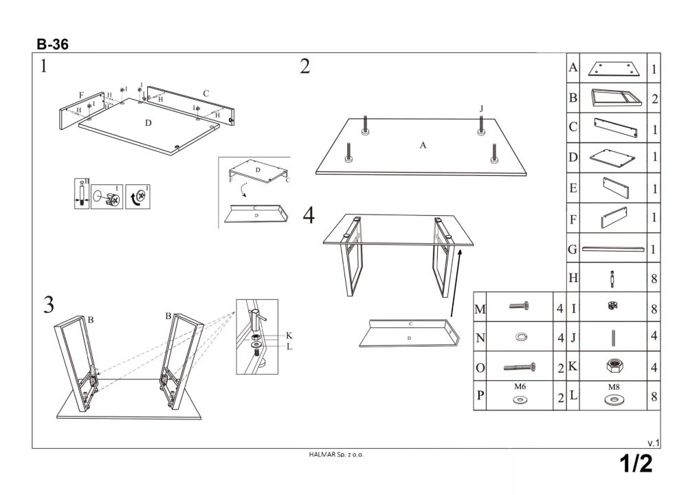 Instrukcja montażu biurka B36