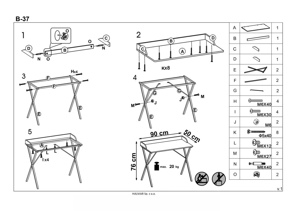 Instrukcja montażu biurka B37
