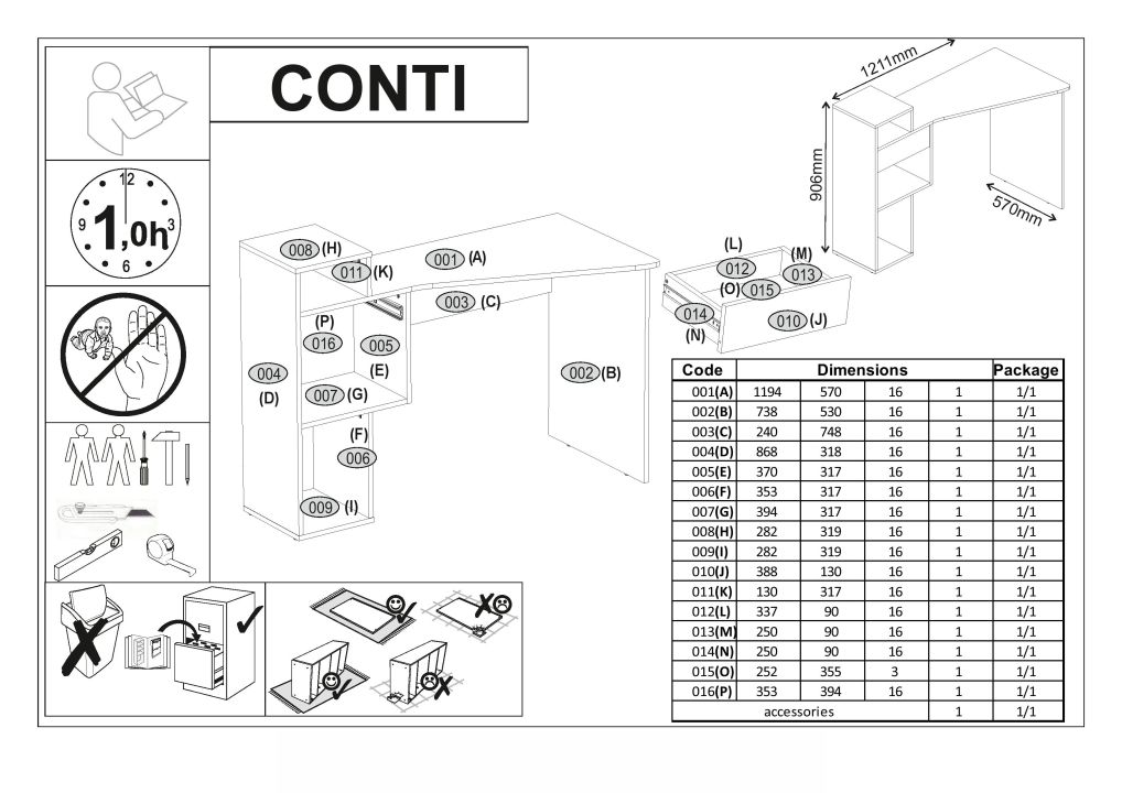 Instrukcja montażu biurka Conti