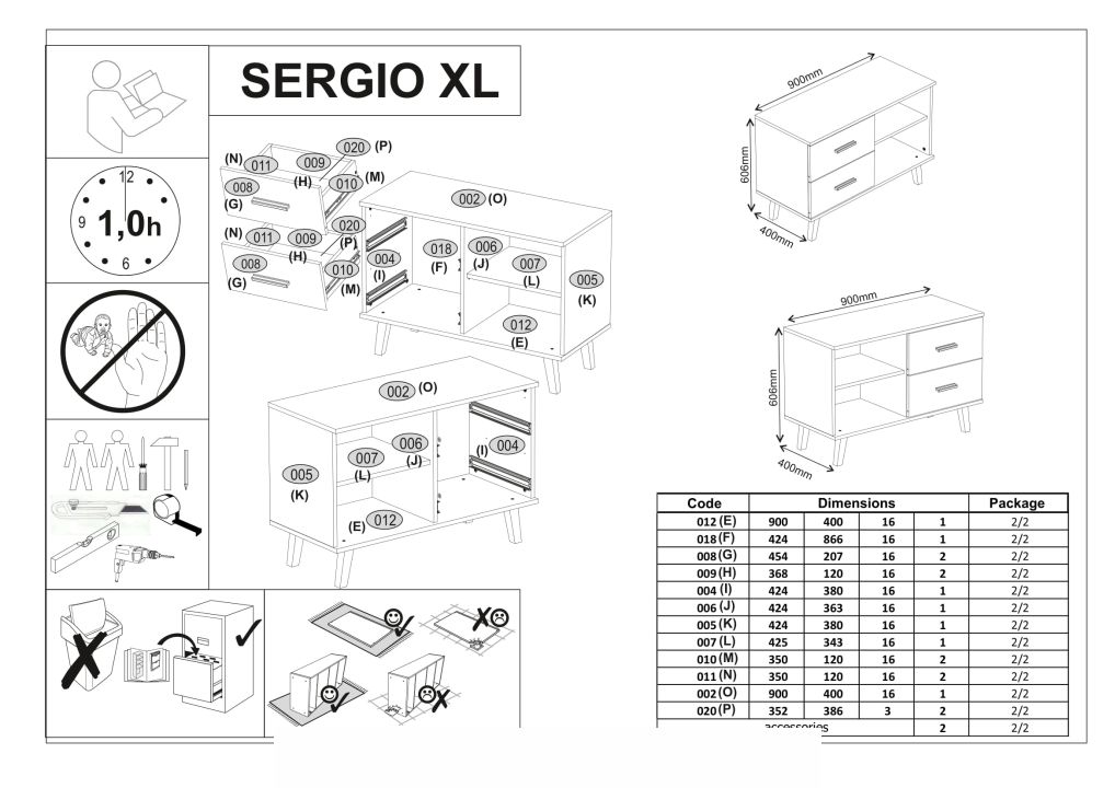 Instrukcja montażu biurka Sergio
