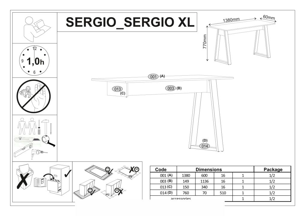 Instrukcja montażu biurka Sergio Xl