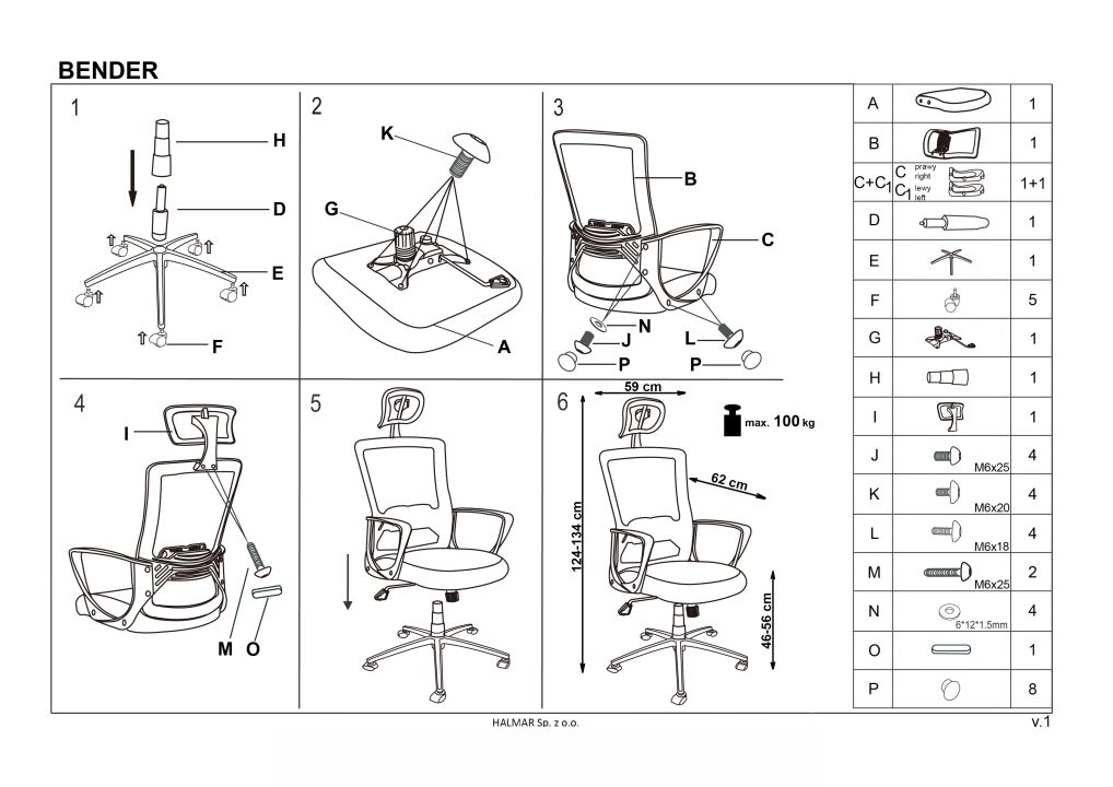 Instrukcja montażu fotela Bender