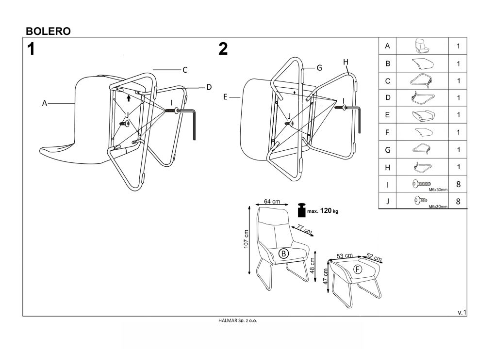 Instrukcja montażu fotela Bolero