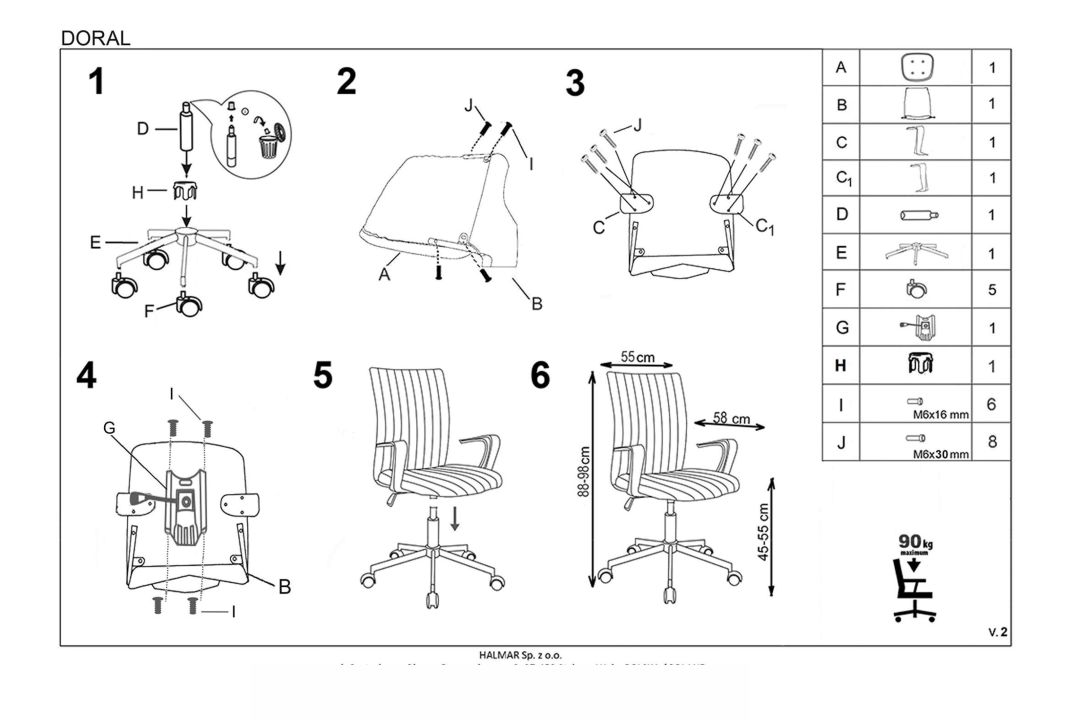 Instrukcja montażu fotela Doral