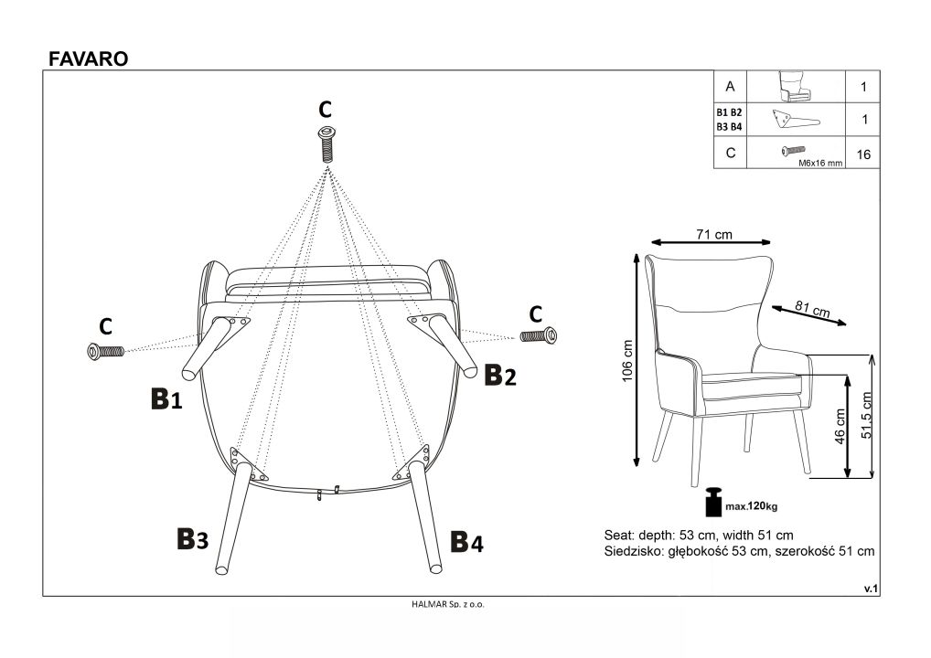 Instrukcja montażu fotela Favaro Pu