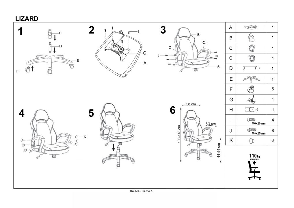 Instrukcja montażu fotela Lizard