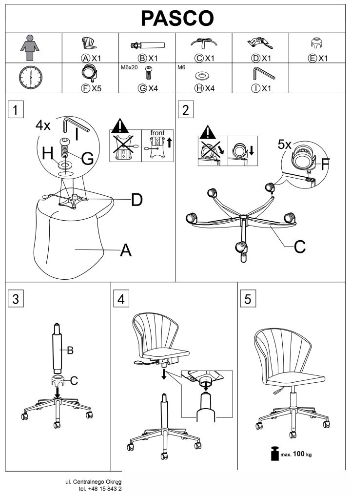 Instrukcja montażu fotela Pasco