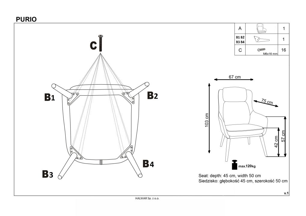 Instrukcja montażu fotela Purio