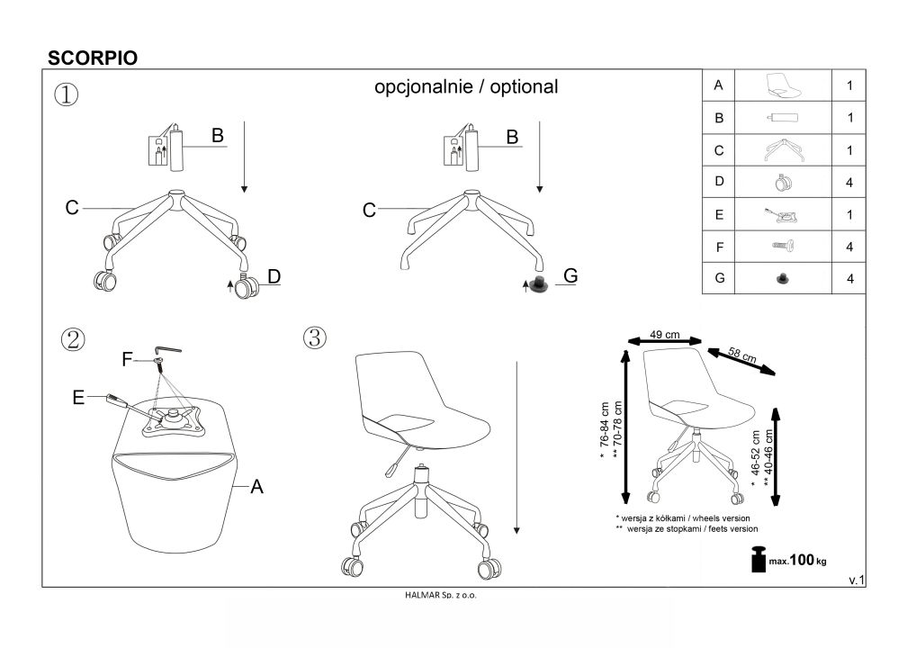 Instrukcja montażu fotela Scorpio