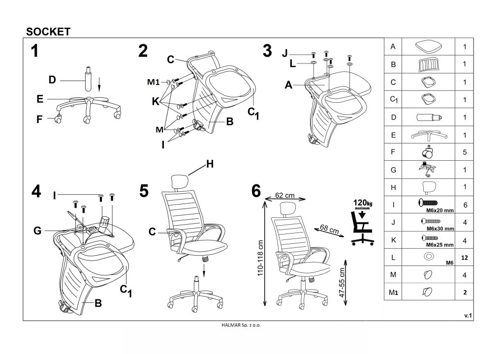 Instrukcja montażu fotela Socket