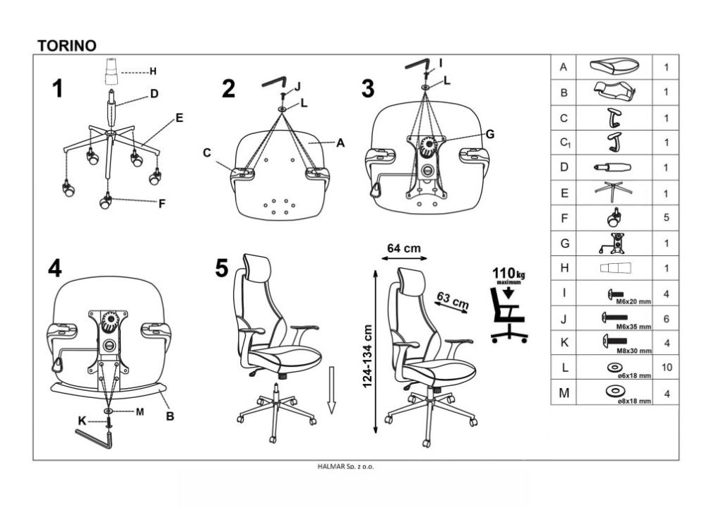 Instrukcja montażu fotela Torino
