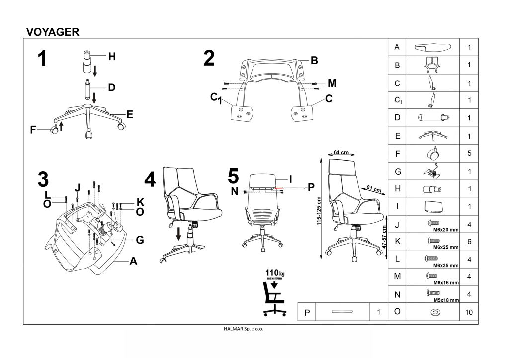 Instrukcja montażu fotela Voyager