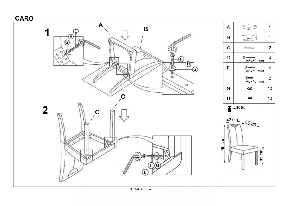 Instrukcja montażu krzesła Caro