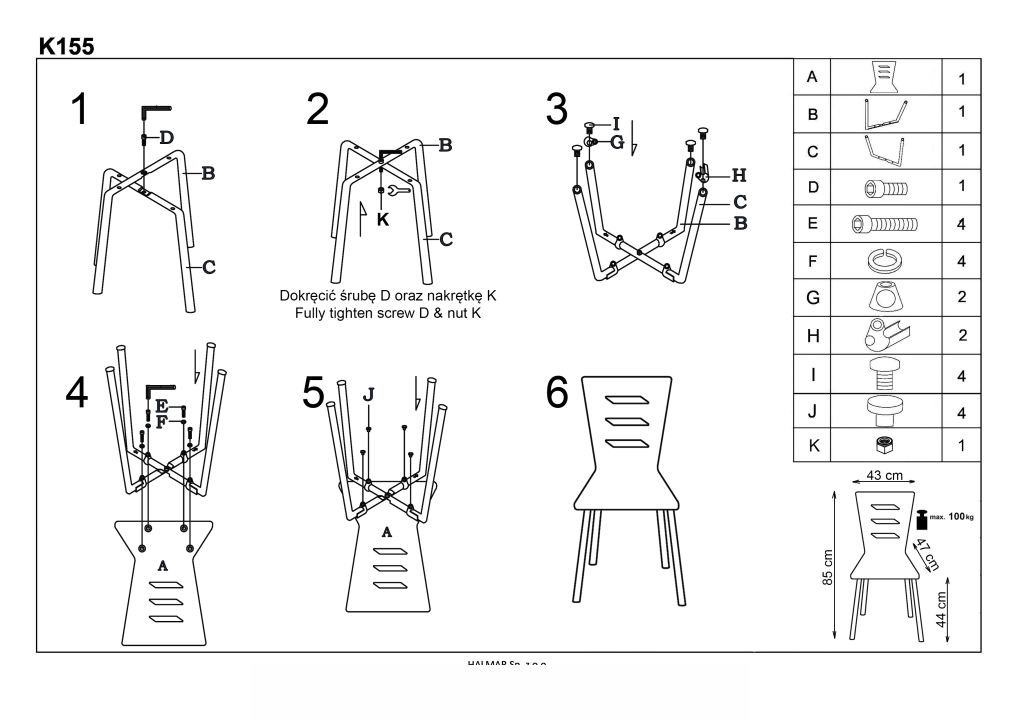 Instrukcja montażu krzesła K155