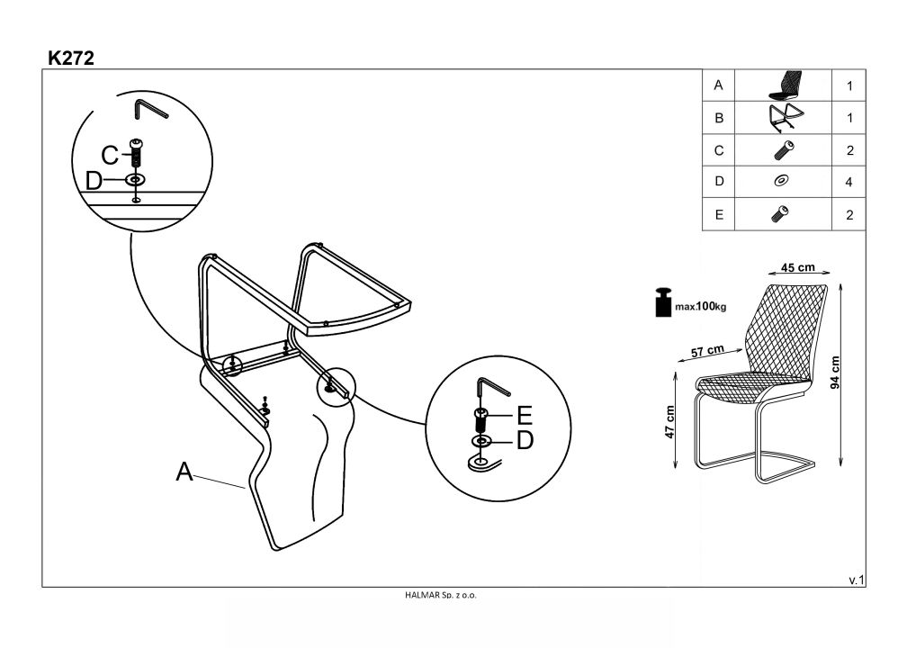 Instrukcja montażu krzesła K272 Dallas