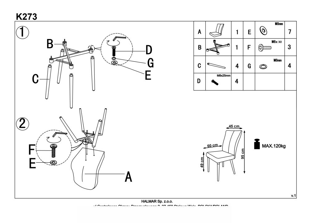 Instrukcja montażu krzesła K273