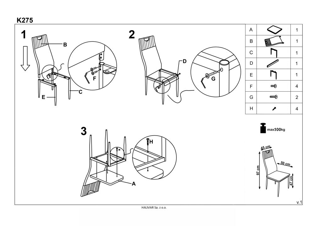 Instrukcja montażu krzesła K275 Miami