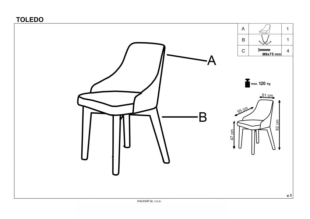 Instrukcja montażu krzesła Toledo 2 Monolith 37