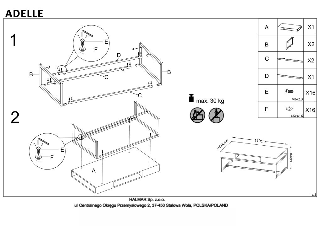 Instrukcja montażu ławy Adelle