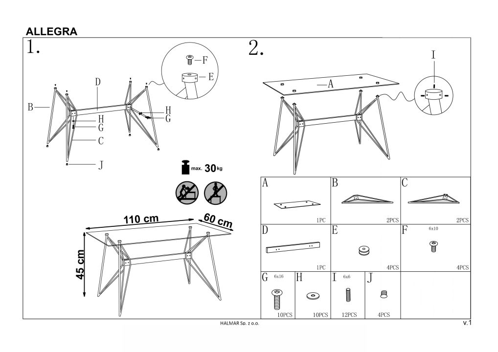 Instrukcja montażu ławy Allegra