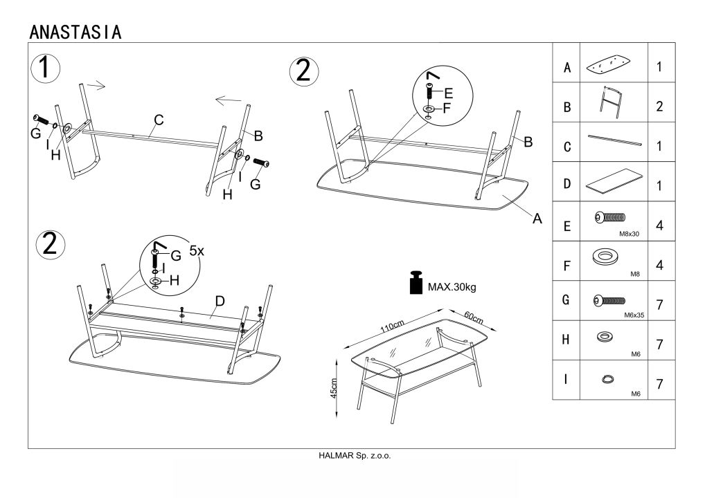 Instrukcja montażu ławy Anastasia