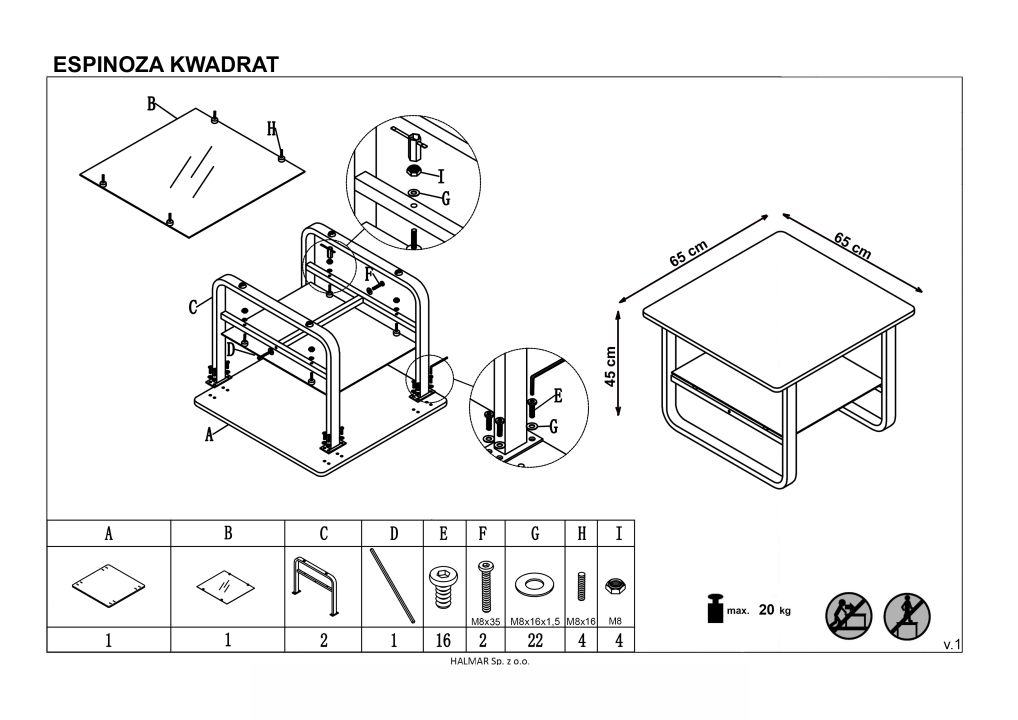 Instrukcja montażu ławy Espinoza Kwadrat