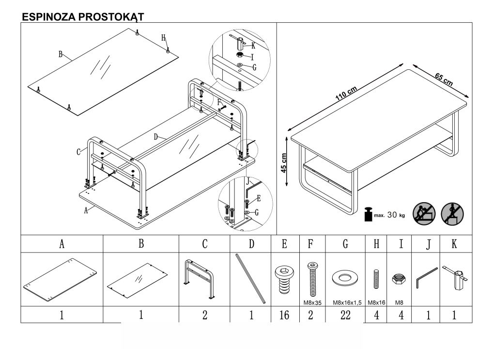 Instrukcja montażu ławy Espinoza Prostokąt