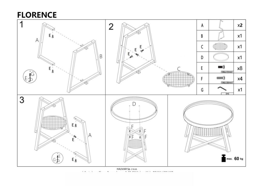 Instrukcja montażu ławy Florence