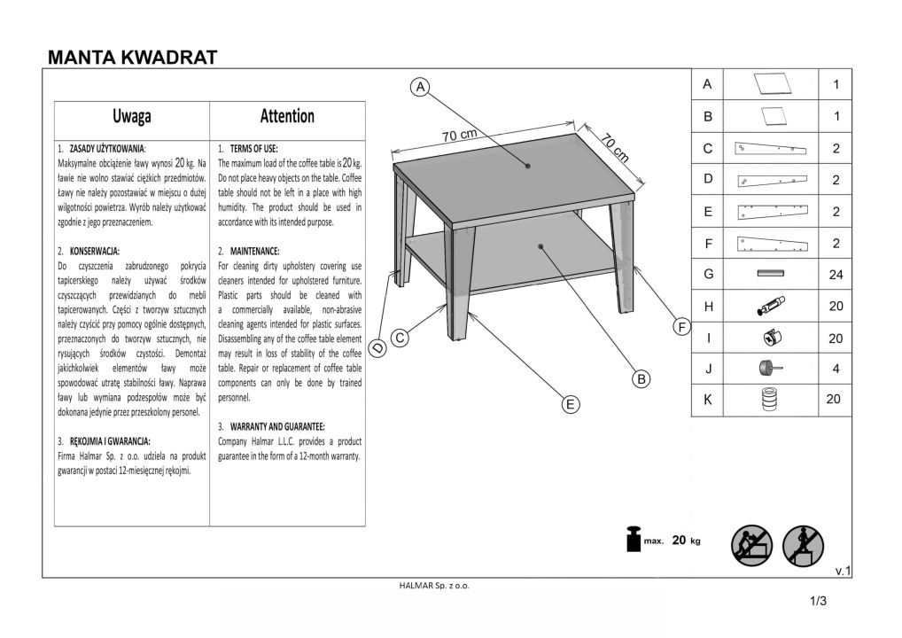 Instrukcja montażu ławy Manta Kwadrat