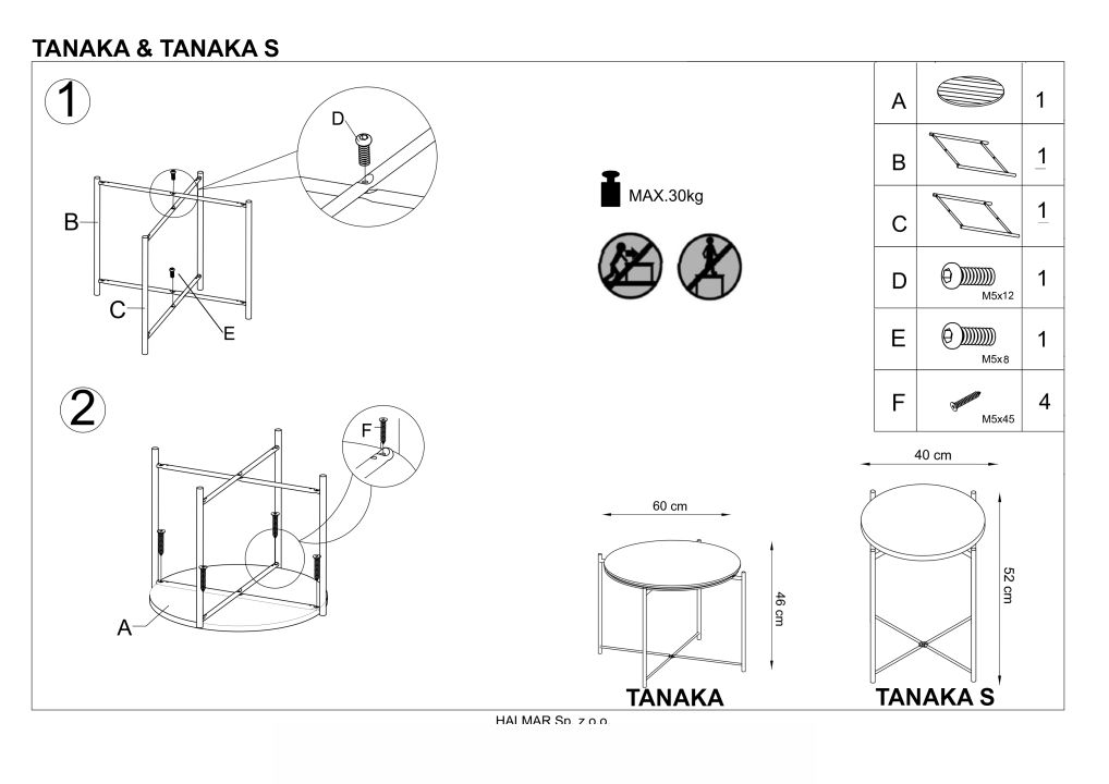 Instrukcja montażu ławy Tanaka