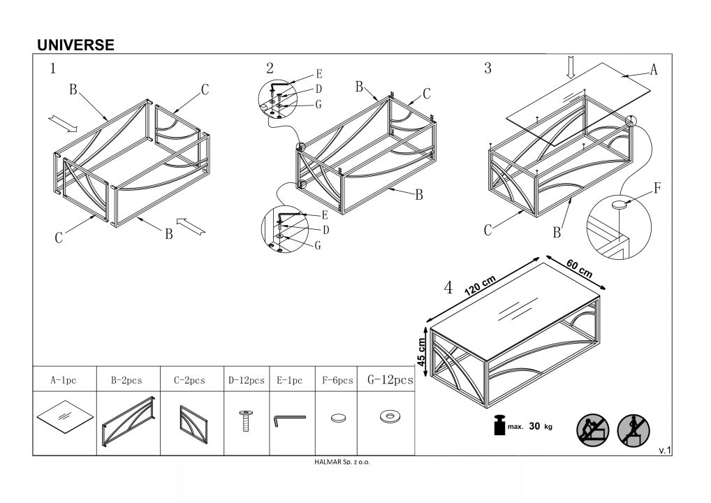 Instrukcja montażu ławy Universe 2 Kwadrat