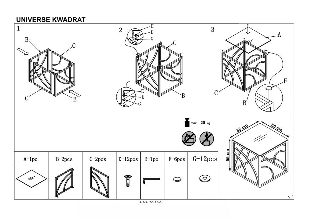 Instrukcja montażu ławy Universe Kwadrat
