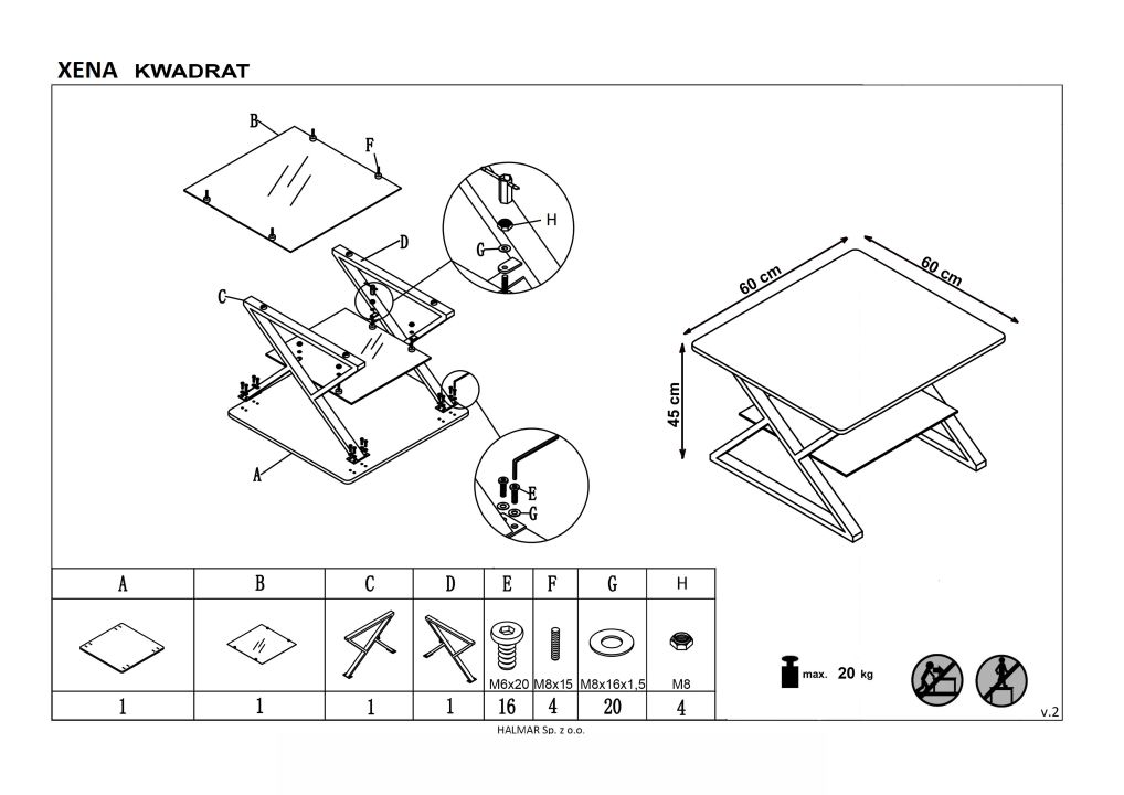 Instrukcja montażu ławy Xena Kwadrat