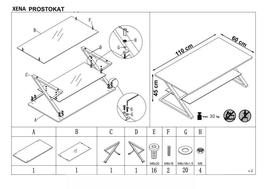 Instrukcja montażu ławy Xena Prostokąt