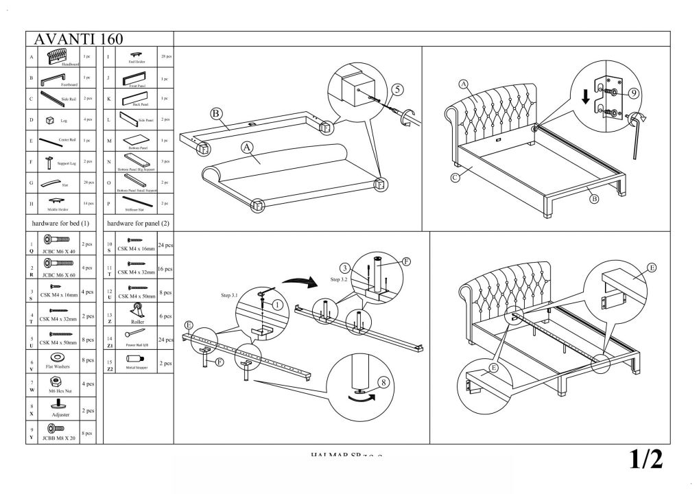 Instrukcja montażu łóżka Avanti 160