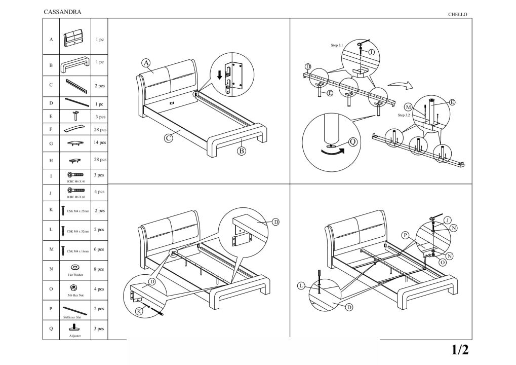 Instrukcja montażu łóżka Cassandra 160