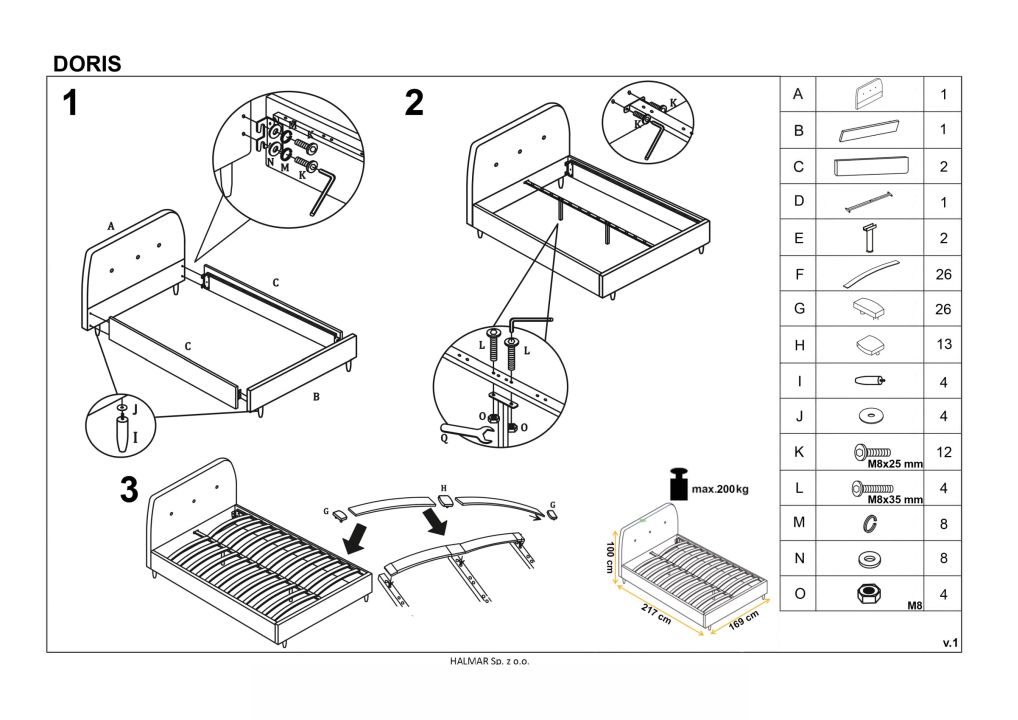 Instrukcja montażu łóżka Doris