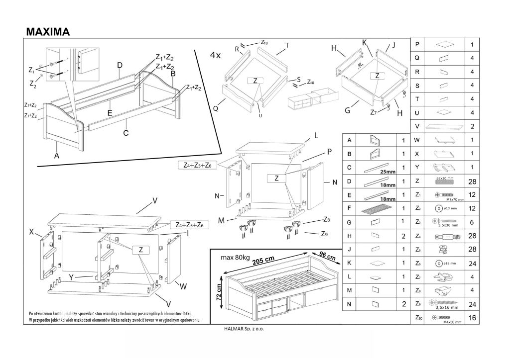 Instrukcja montażu łóżka Maxima