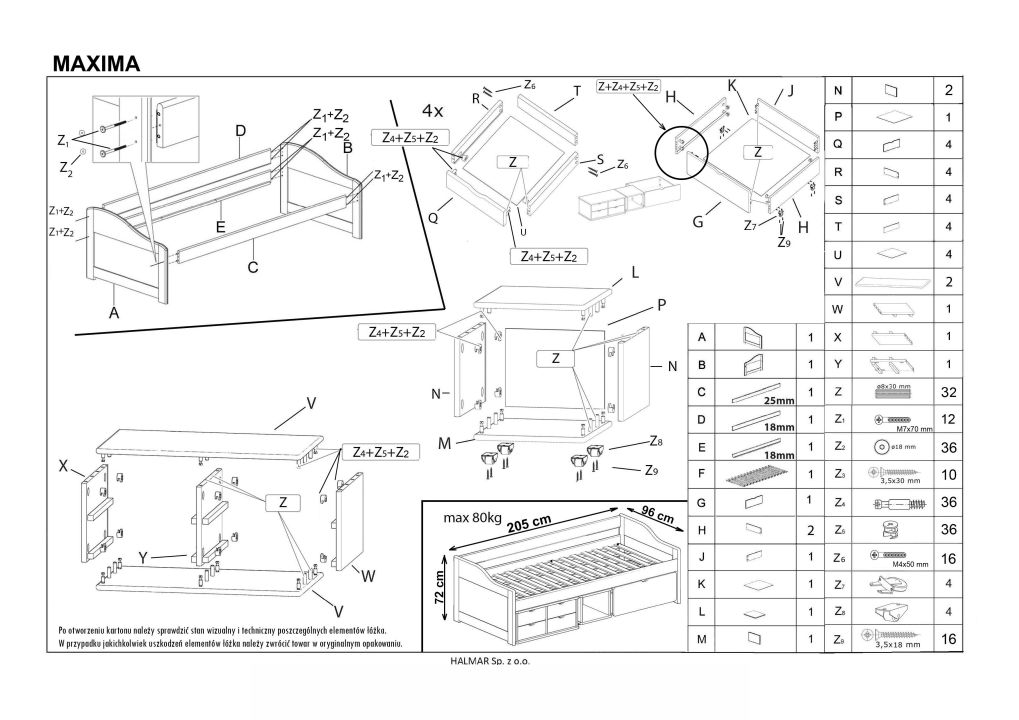 Instrukcja montażu łóżka Maxima 2