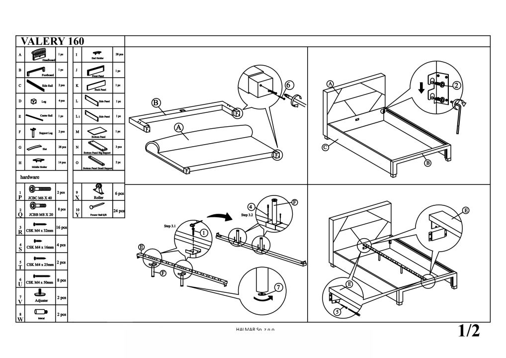 Instrukcja montażu łóżka Valery 160