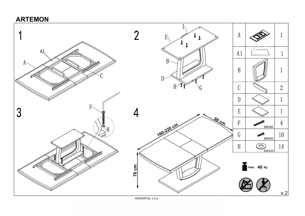 Instrukcja montażu stołu Artemon