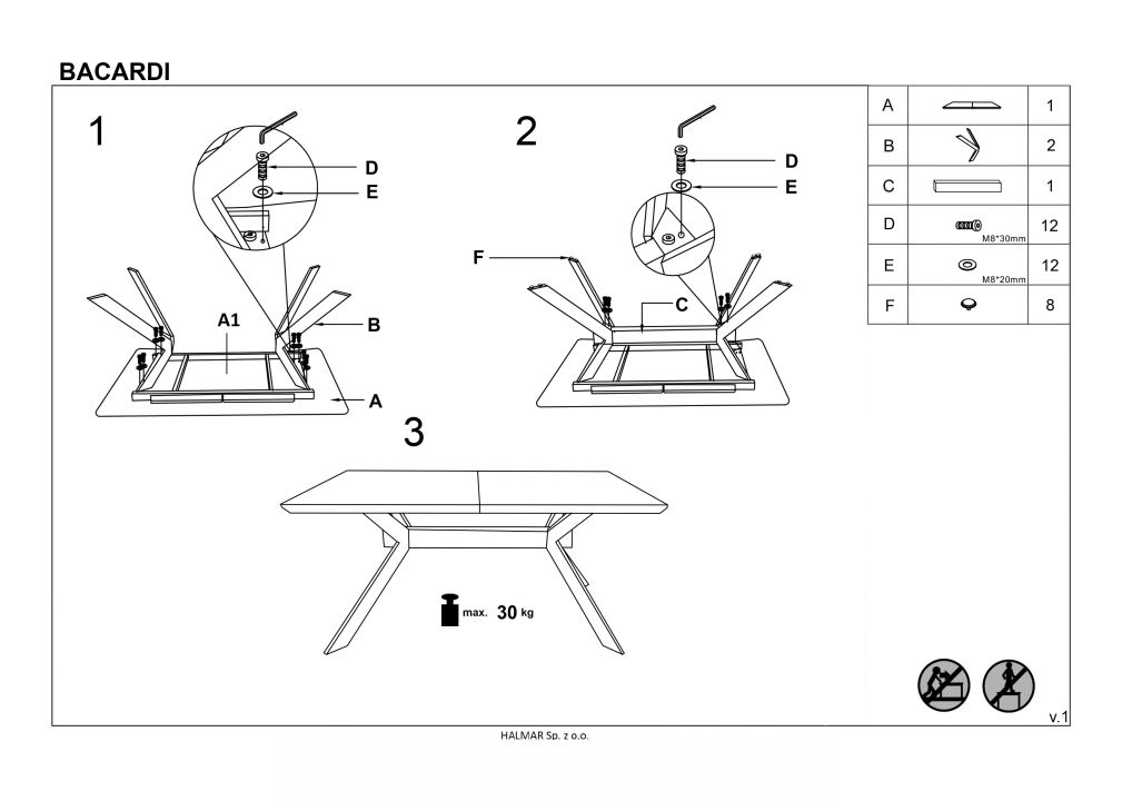 Instrukcja montażu stołu Bacardi