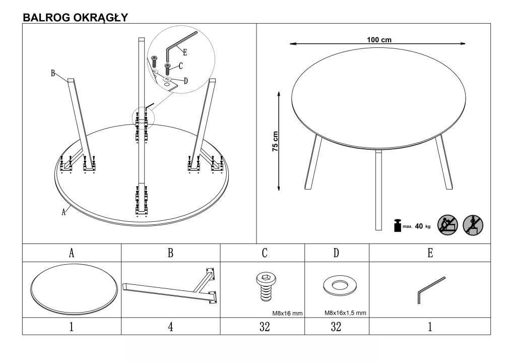 Instrukcja montażu stołu Balrog Okrągły