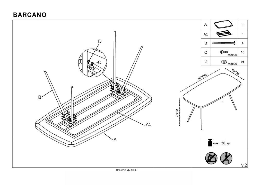 Instrukcja montażu stołu Barcano