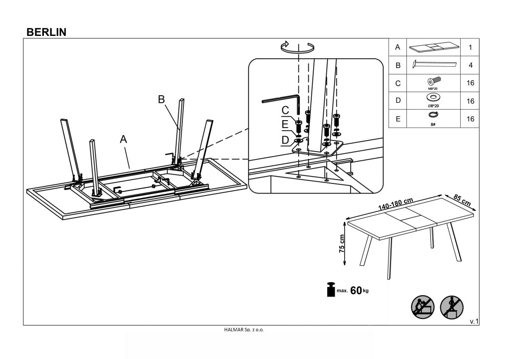 Instrukcja montażu stołu Berlin 140 180