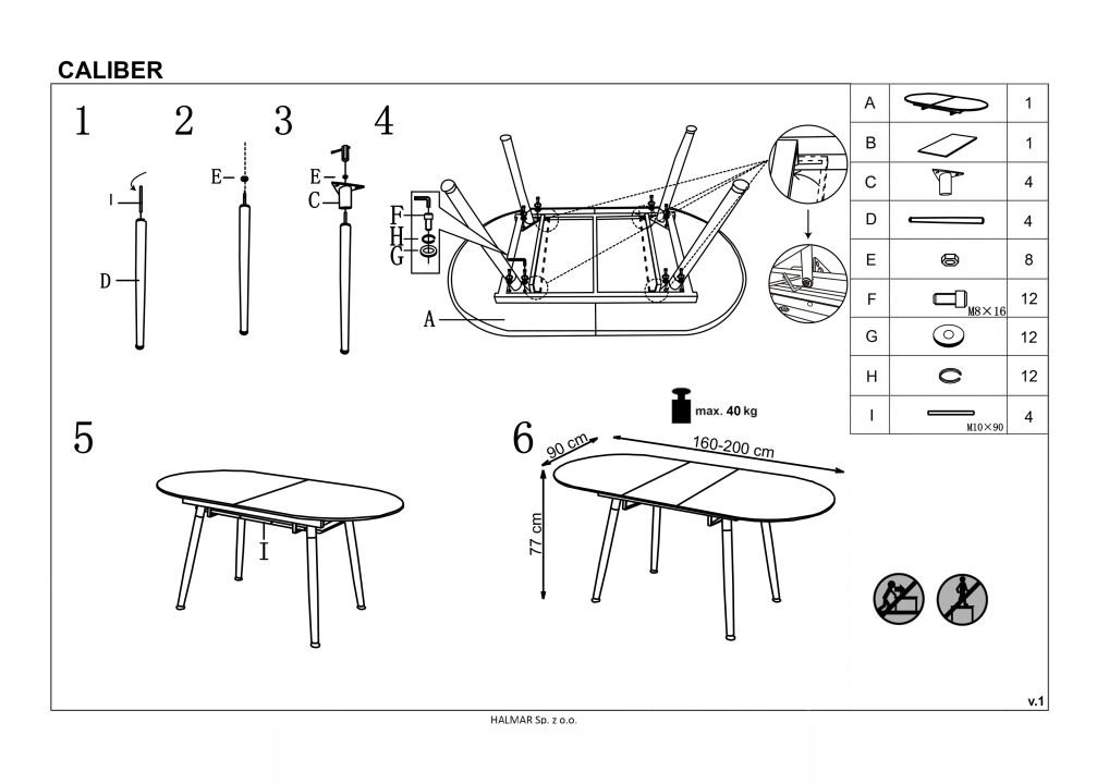 Instrukcja montażu stołu Caliber