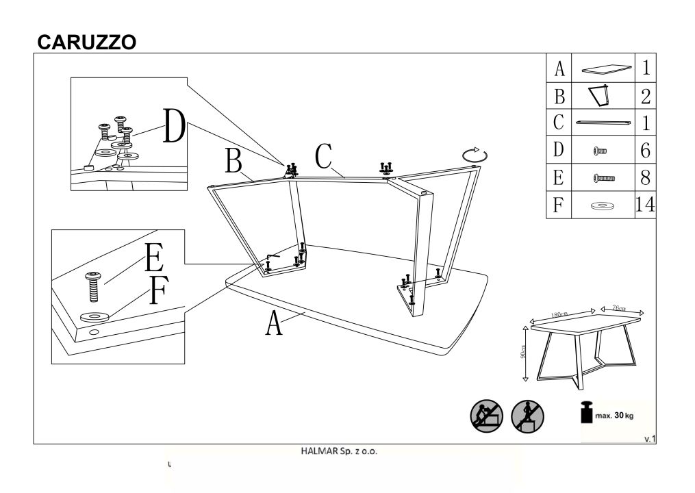 Instrukcja montażu stołu Caruzzo