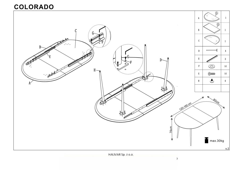 Instrukcja montażu stołu Colorado