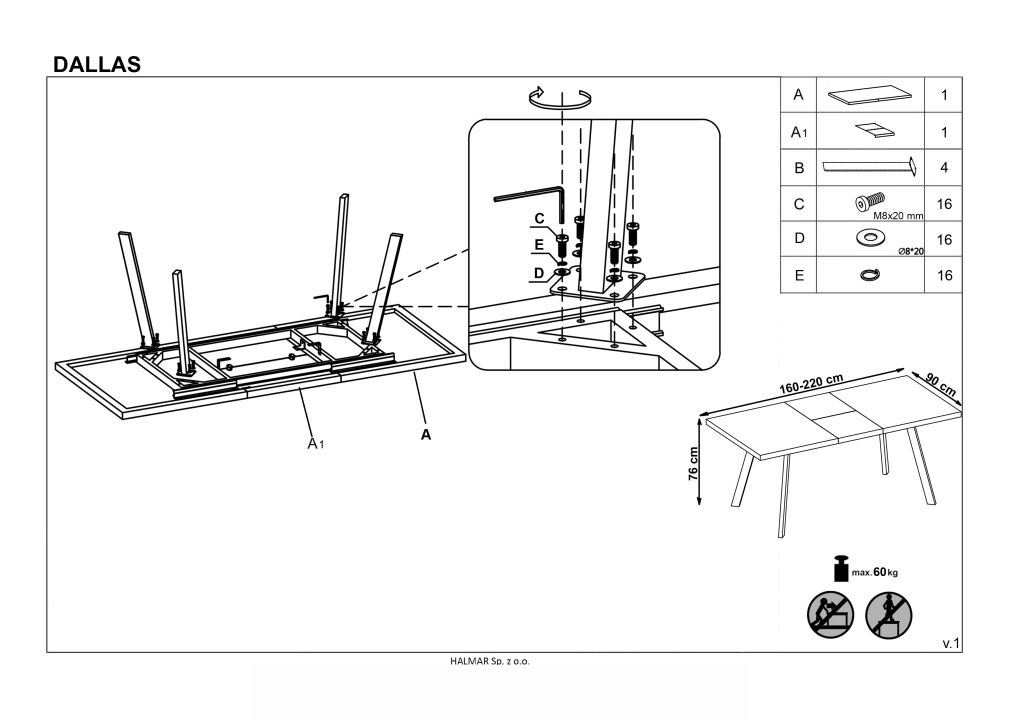 Instrukcja montażu stołu Dallas