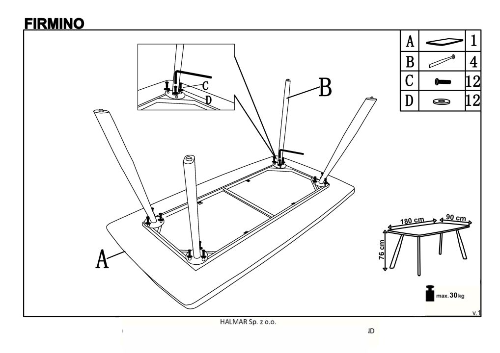 Instrukcja montażu stołu Firmino